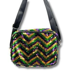 Mardi Gras Chevron Zigzag Sequin Zippered Fanny Pack